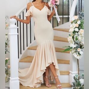 Hebeos NWT’s Mermaid Trumpet Spagetti Strap V-Neck Formal Yellow Dress Size 12